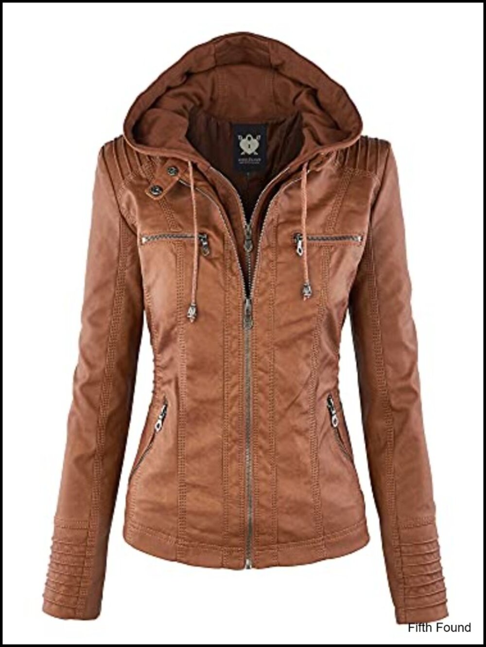Faux Leather Moto Biker Jacket Removable Hood Cropped Slim Fit